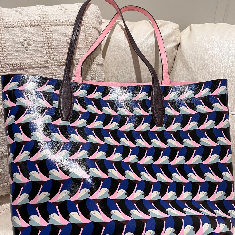 Kate Spade Multicolor Bird Pattern Reversible Tote - image 4